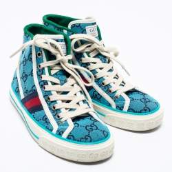 Gucci Blue GG Canvas Tennis High Top Sneakers Size 36.5