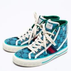 Gucci Blue GG Canvas Tennis High Top Sneakers Size 36.5