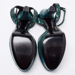 Gucci Green/Black Snakeskin Huston Ankle Strap Platform Sandals Size 38.5