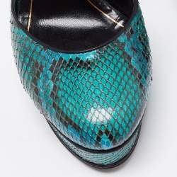 Gucci Green/Black Snakeskin Huston Ankle Strap Platform Sandals Size 38.5