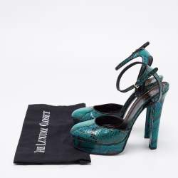 Gucci Green/Black Snakeskin Huston Ankle Strap Platform Sandals Size 38.5