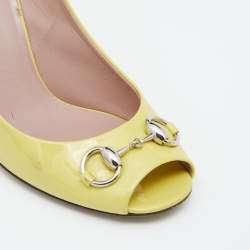 Pre Owned حذاء كعب عالي غوتشي جلد أصفر شعار هورسبيت مقاس38