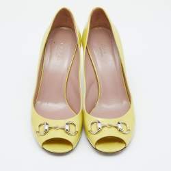 Pre Owned حذاء كعب عالي غوتشي جلد أصفر شعار هورسبيت مقاس38