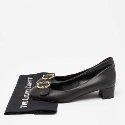 مملوكة مسبقًا Gucci Black Leather Sachalin Buckle Detail Round Toe Block Heel Pumps Size 38