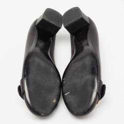 مملوكة مسبقًا Gucci Black Leather Sachalin Buckle Detail Round Toe Block Heel Pumps Size 38