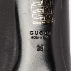 مملوكة مسبقًا Gucci Black Leather Sachalin Buckle Detail Round Toe Block Heel Pumps Size 38