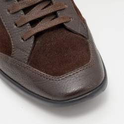 مملوكة مسبقًا حذاء رياضي غوتشي جلد وسويدي بني داكن عنق منخفض مقاس 36