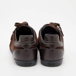 مملوكة مسبقًا حذاء رياضي غوتشي جلد وسويدي بني داكن عنق منخفض مقاس 36