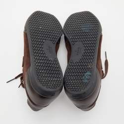 مملوكة مسبقًا حذاء رياضي غوتشي جلد وسويدي بني داكن عنق منخفض مقاس 36