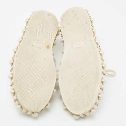 Gucci White Leather And Python Embossed New Ace Pearl Embellished Low Top Sneakers Size 38.5