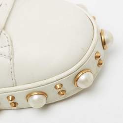 Gucci White Leather And Python Embossed New Ace Pearl Embellished Low Top Sneakers Size 38.5