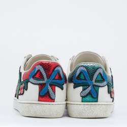 Pre Owned حذاء رياضي غوتشي ايس جلد أبيض مطرز مورد عنق منخفض مقاس 37.5