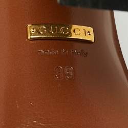 مملوكة مسبقًا Gucci Brown Leather Horsebit Web Detail Block Heel Ankle Strap Sandals Size 39