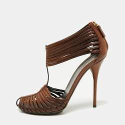 Gucci Brown Leather 'Inga' T-Strap Sandals Size 39