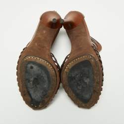Gucci Brown Leather 'Inga' T-Strap Sandals Size 39
