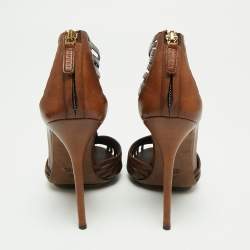 Gucci Brown Leather 'Inga' T-Strap Sandals Size 39