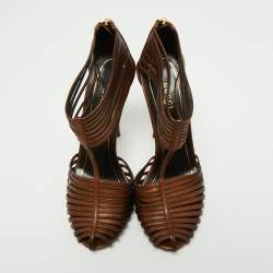 Gucci Brown Leather 'Inga' T-Strap Sandals Size 39