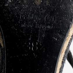 Pre Owned صندل غوتشي أليكسس سويدي أسود نعل سميك كعب روكي مقاس 38.5