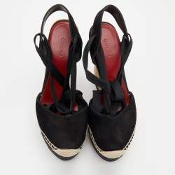 Pre Owned صندل غوتشي أليكسس سويدي أسود نعل سميك كعب روكي مقاس 38.5