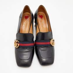 Pre Owned Gucci Black Leather Faux Pearl Embellished Collapsible Heel Counter Loafer Pumps Size 40
