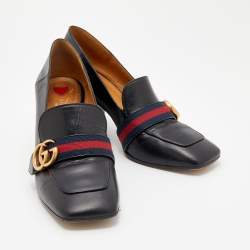 Pre Owned Gucci Black Leather Faux Pearl Embellished Collapsible Heel Counter Loafer Pumps Size 40