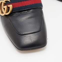 Pre Owned Gucci Black Leather Faux Pearl Embellished Collapsible Heel Counter Loafer Pumps Size 40
