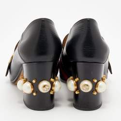 Pre Owned Gucci Black Leather Faux Pearl Embellished Collapsible Heel Counter Loafer Pumps Size 40