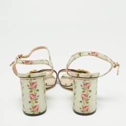 Pre Owned Gucci Multicolor Leather GG Marmont Floral  Ankle Strap Sandals Size 39