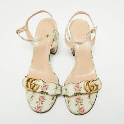 Pre Owned Gucci Multicolor Leather GG Marmont Floral  Ankle Strap Sandals Size 39
