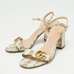 Pre Owned Gucci Multicolor Leather GG Marmont Floral  Ankle Strap Sandals Size 39