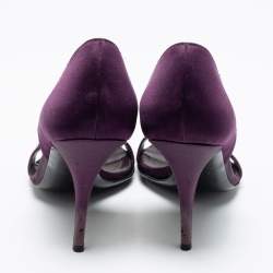 Gucci Purple Satin Crystal Embellished D'orsay Sandals Size 37.5