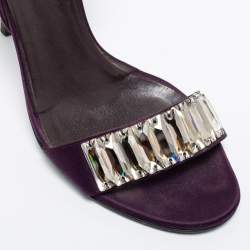 Gucci Purple Satin Crystal Embellished D'orsay Sandals Size 37.5