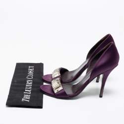Gucci Purple Satin Crystal Embellished D'orsay Sandals Size 37.5