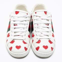 Pre Owned حذاء رياضي غوتشي أس جلد ثلاثي اللون بقلوب بعنق منخفض مقاس 36.5