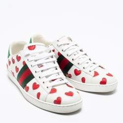 Pre Owned حذاء رياضي غوتشي أس جلد ثلاثي اللون بقلوب بعنق منخفض مقاس 36.5