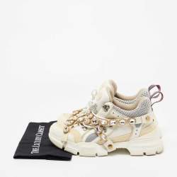 مملوكة مسبقًا Gucci White/Beige Leather And Mesh Leather Flashtrek Sneakers Size 40