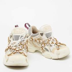 مملوكة مسبقًا Gucci White/Beige Leather And Mesh Leather Flashtrek Sneakers Size 40