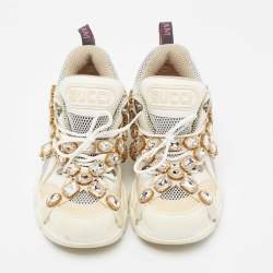 مملوكة مسبقًا Gucci White/Beige Leather And Mesh Leather Flashtrek Sneakers Size 40