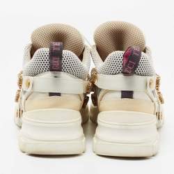 مملوكة مسبقًا Gucci White/Beige Leather And Mesh Leather Flashtrek Sneakers Size 40