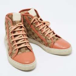 مملوكة مسبقًا حذاء رياضي جلد وكانفاس سوبريم جي جي بيج/بني بعنق طويل مقاس 39