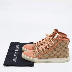 مملوكة مسبقًا حذاء رياضي جلد وكانفاس سوبريم جي جي بيج/بني بعنق طويل مقاس 39