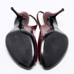 مملوكة مسبقًا Gucci Burgundy Patent Leather Peep Toe Slingback Sandals Size 39.5