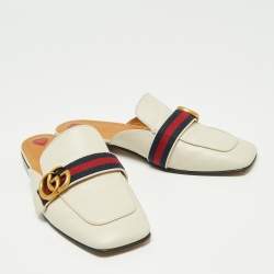 Pre Owned حذاء سلايد غوتشي سلايد جلد شبك جي جي متشابك أوف وايت مقاس 39.5