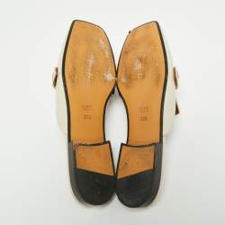 Pre Owned حذاء سلايد غوتشي سلايد جلد شبك جي جي متشابك أوف وايت مقاس 39.5