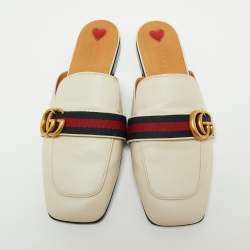 Pre Owned حذاء سلايد غوتشي سلايد جلد شبك جي جي متشابك أوف وايت مقاس 39.5