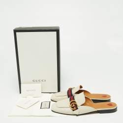 Pre Owned حذاء سلايد غوتشي سلايد جلد شبك جي جي متشابك أوف وايت مقاس 39.5