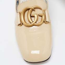Pre Owned Gucci Beige Patent Leather Victoire GG Logo Block Heel Pumps Size 39.5