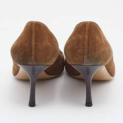 Pre Owned حذاء كعب عالي غوتشي سويدي بني مزين حرف جي متداخل مقدمة مستديرة مقاس 39.5