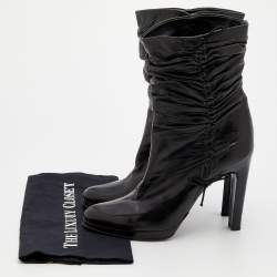 Pre Owned Gucci Black Pleated Leather Bow Ankle Boots Size 41