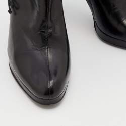 Pre Owned Gucci Black Pleated Leather Bow Ankle Boots Size 41